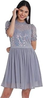 Zink London Women's Grey Embellished A-Line Short Dress