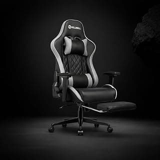 CELLBELL Shadow FT Ergonomic Gaming Chair with Footrest Premium PU Leather 4D Armrests 180 Degree Recline Class 4 Hydraulic Tilt Lock Diamond Design Heavy Duty Base 60mm Wheels (Grey)
