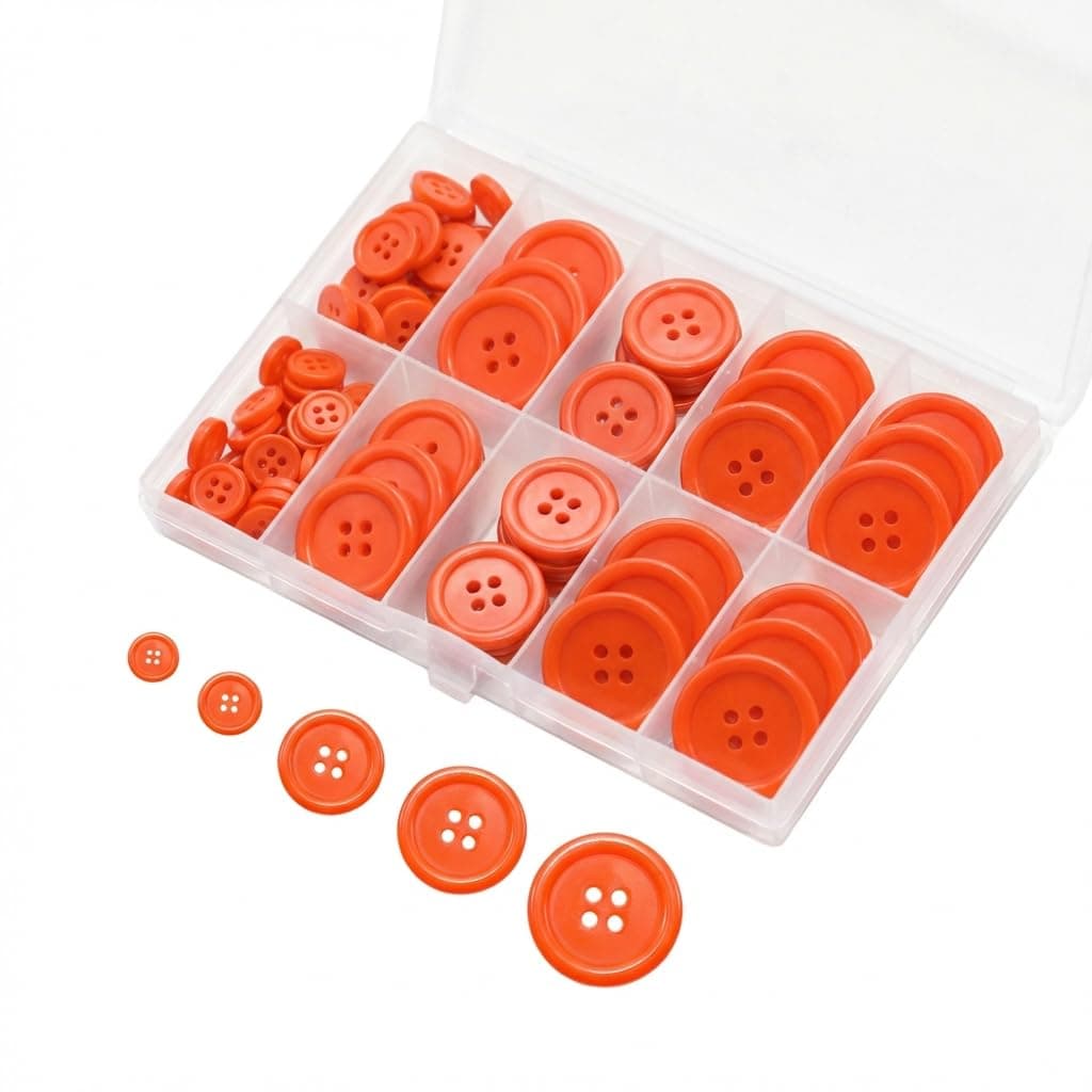 Lilaly 100 pcs Orange Buttons for Crafts, 5 Sizes Mixed Round Sewing Buttons for Clothes, Suitable for for DIY Crafts, Coats, Shirts, Pants, Shorts