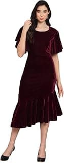 Vaararo Bodycon Party Dress for Women Ruffles Sleeves | Shiny Velvet Fabric Fish Cut Ruffle Bottom Detailing Stylish Casual Outfit