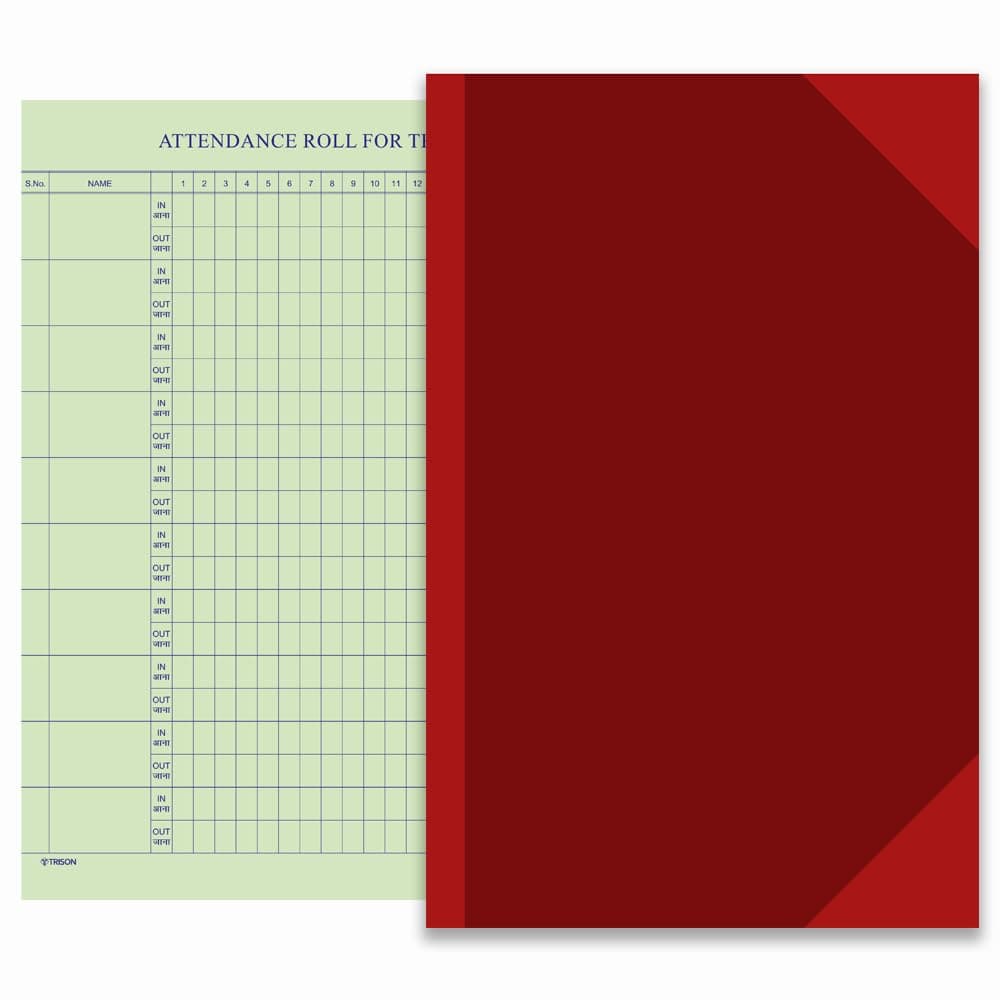 Trison Daily Attendance Time in & Out Register | 190 Pages | 21x33 cm | Hardbound | Quire 3 | Pack of 1