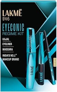 LAKME Eyeconic Regime Kit, Kajal 0.35g, Eyeliner 4.5 ml, Mascara 9 ml, Pack of 3, with Intense Black Pigment, Smudgeproof and Waterproof, Lasts Upto 24 Hrs