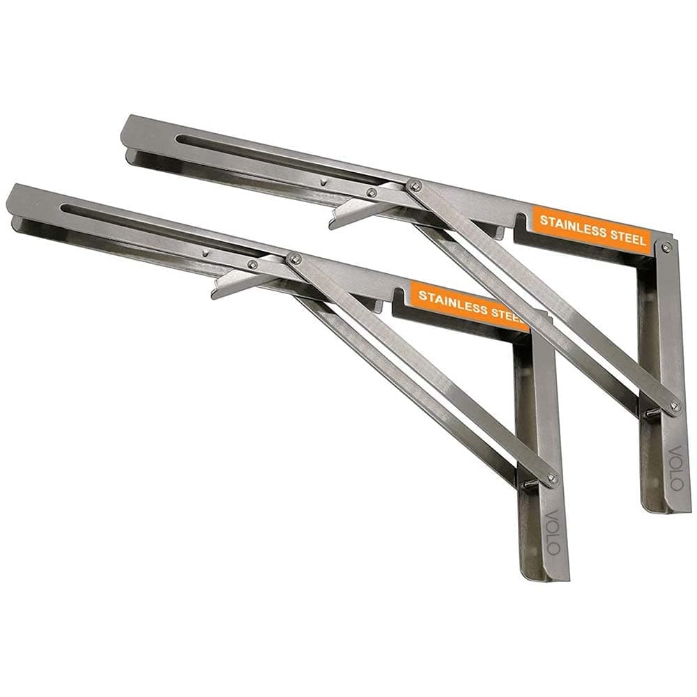 Volo Premium 500mm/ 20" Foldable Stainless Steel Racks, Shelf Bracket, l Bracket, Wall Brackets, Wall Angle Bracket, Folding Table Bracket with Fittings for fold Down Steel Table (1 Set)