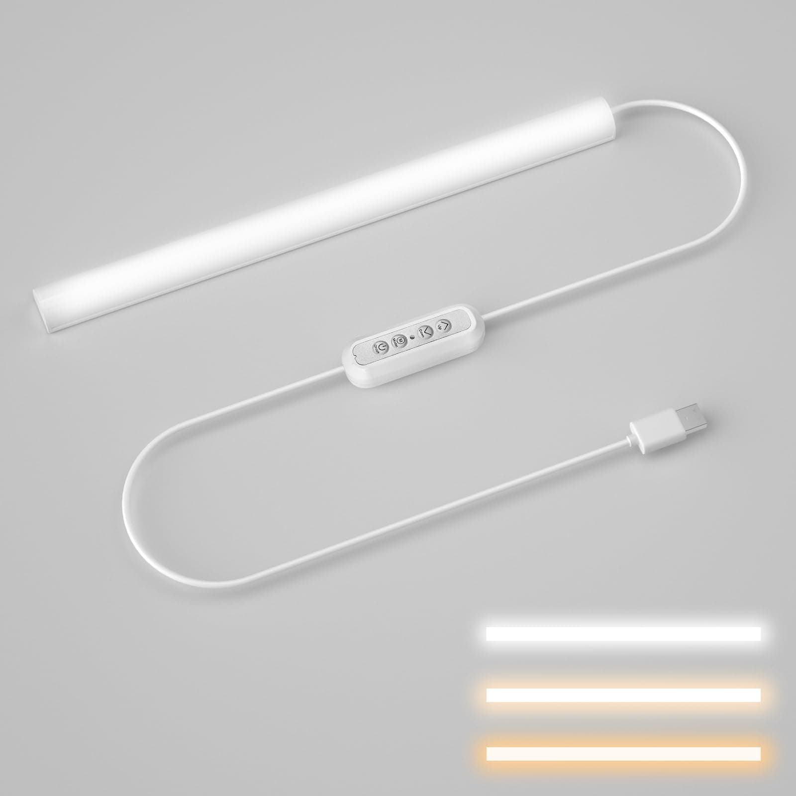 Hoteon Led Under Cabinet Light, USB Plug Batten Lighting with 3 Color Modes(3000K/4000K/5700K), 7W Tube Light with 10 Level Brightness, Counter Closet Light for Home, Desk (1 Pack-Upgrade Version)