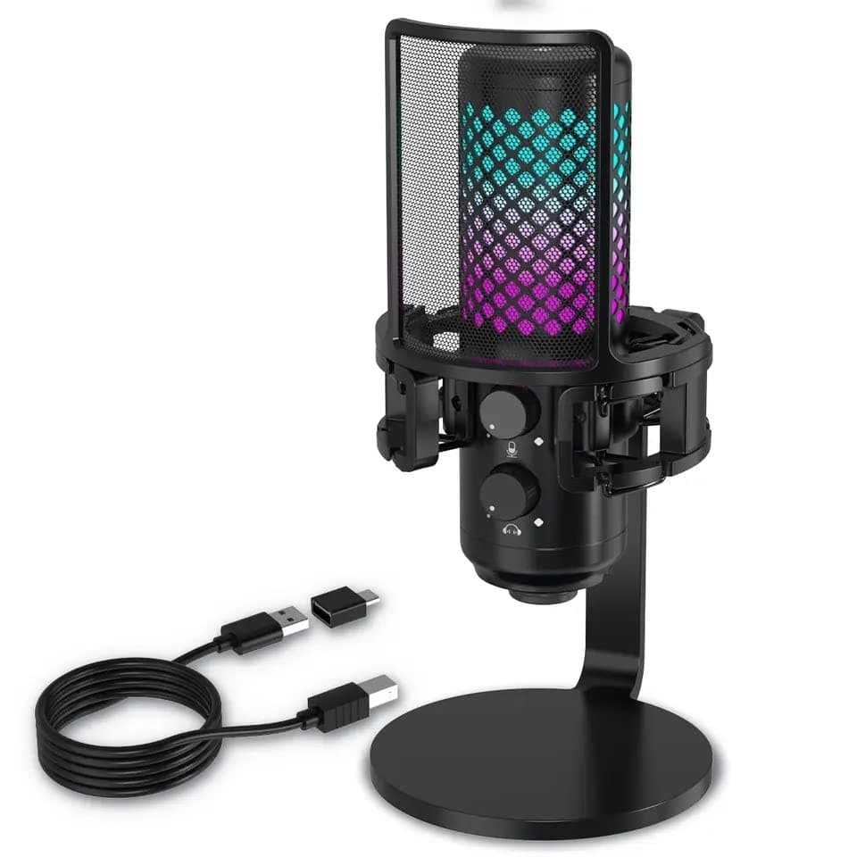 Audio Array AM-C31 USB Plug & Play Condenser Microphone Kit | Pop-Filter & Metallic Base | 3.5 mm No Latency Monitoring, Volume Control & Mute Button | for PC/Mobile, Gaming, Podcasting & Streaming