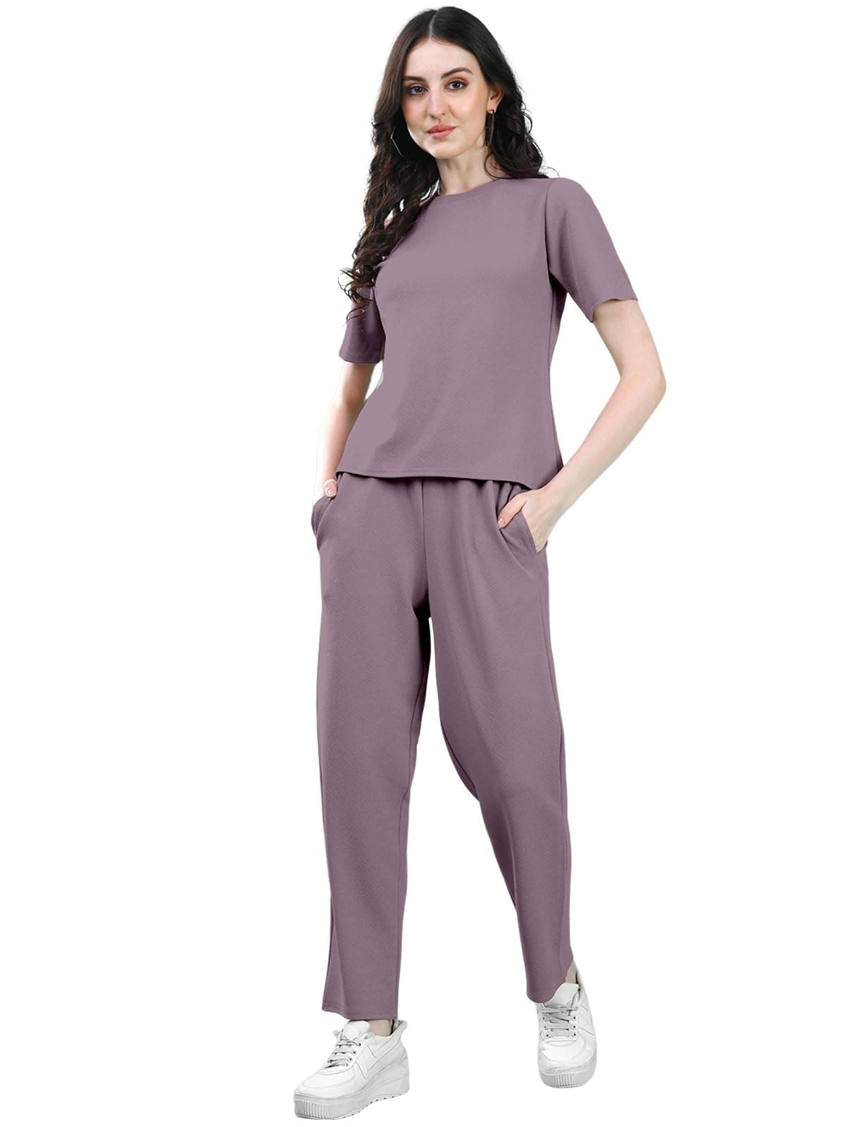 Selvia Women's Lycra Solid Co-Ords Set| Top and Trouser Set|Casual Co-Ords Set |Two Piece Co-Ord Set|Top & Pant Set