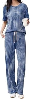 SMOWKLY Korean Night Dress |Summer wear | Lounge Wear |Everyday Pyjama Set |Tie-dye Relaxed Fit Stylish Pajama Sets | Short Sleeve Top & Long Pant Sleepwear Pjs Lounge Set Co-ords Outfit with Pockets