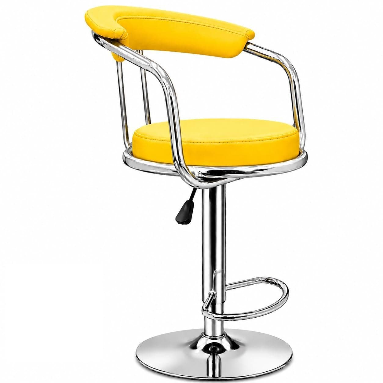 KRISHTHA Leatherette Revolving Height Adjustable Bar Stool/Kitchen Chair Suitable For Kitchen, Cafeteria, Dining, Office,Shops (Yellow), (32 X 31 X 24Cm)