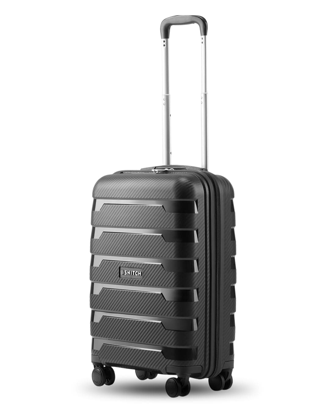 SNITCH Layer Cabin Size Black Polypropylene Hard Travel Suitcase - Trolley Bag Small & Luggage with 8 Wheels, Premium Lock, Wet & Dry Pouch & Free Shoe Bag