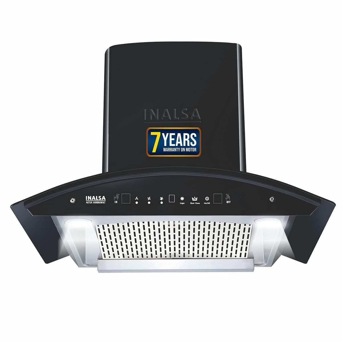 Inalsa Auto Clean, Motion Sensor Filterless Kitchen Chimney with Free Installation Kit - 60 cm|7 Year Warranty On Motor (Nexa 60BKMAC, Touch Control, Curved Glass, Black)