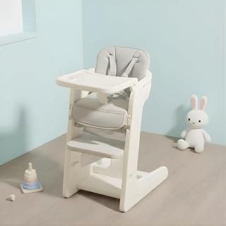 Miniture NUBO Premium High Chair for Baby, Modern Height Adjustable Seat and Footrest, Smart & Sleek Triangular Design, Easy to Clean Detachable Meal Tray for 6 Months to 8 Years Kids |(White & Gray)