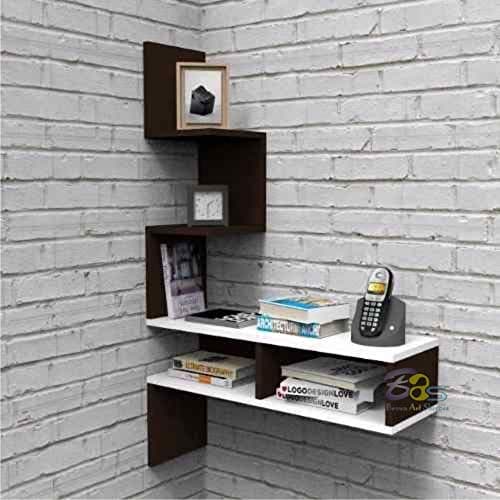 Device Bas with BROWN ART SHOPPEE Decorative Big Zigzag Corner Engineered Wood Wall Mount Floating Wall Shelves (Brown and White)