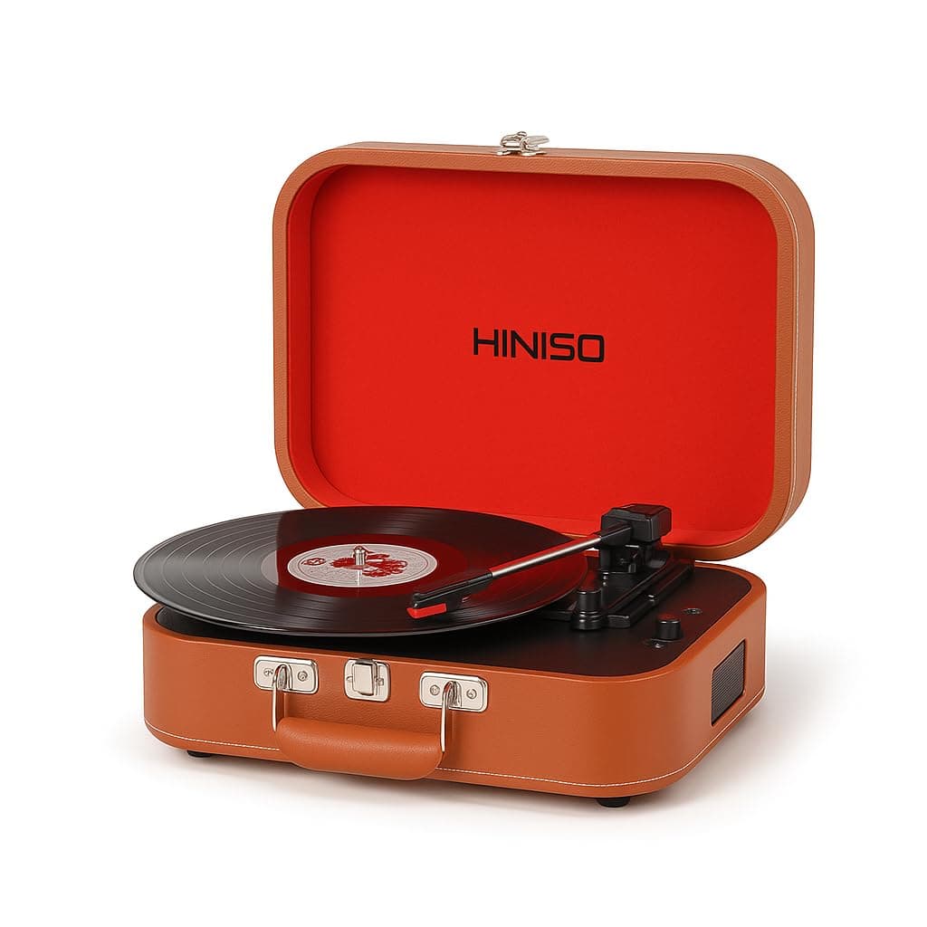 Hiniso Bluetooth Vinyl Record Player with 2-Way Bluetooth (Input & Output) & USB Recording | Vintage 3-Speed Turntable with Built-in Speakers | Convert Vinyl to MP3 | New T416 Design