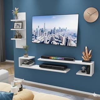 Dual J 40 Inches Broad Base Tv Cabinet Floating Shelves for Wall Set,Wall Mounted Shelf for Living Room, Bedroom, Outdoor,Gallery,Stairs (Russian White)