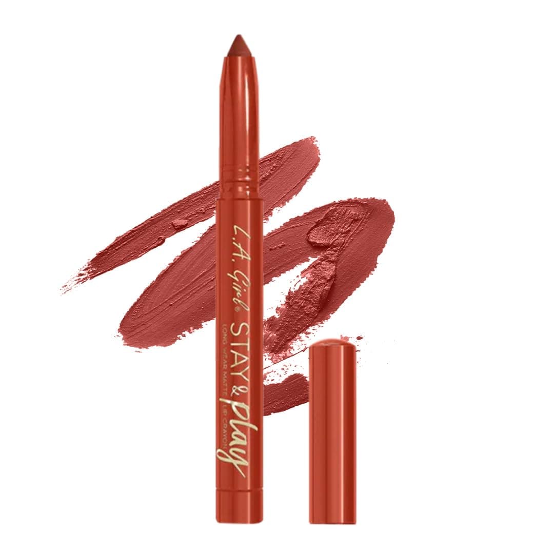 L.A.Girl- Stay & Play Matte Lip Crayon- All The Feelz| Comfortable, rich matte formula |Long wearing and weightless | Moisturizes lips with aloe & safflower seed oil | Cruelty free| 1.4gm