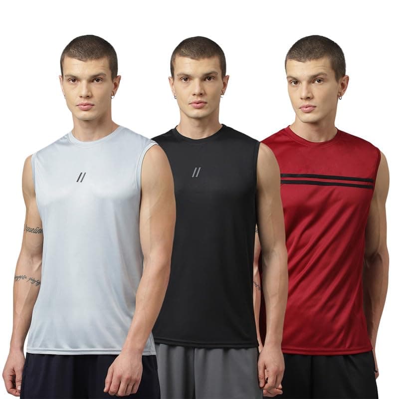 ATICX Men's Polyester Sports Sleeveless T Shirt - Gym Vest, Workout Sando, Training Tank Top, Cut Sleeves Quick Dry Tee for Running, Swimming, Badminton, Fitness & Sports