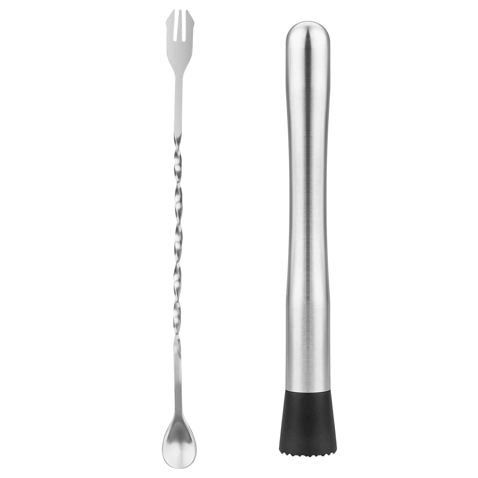 tifanso Muddler & Bar Spoon, 10" Stainless Steel Cocktail Mixing Tool for Mojitos & Fruit Drinks