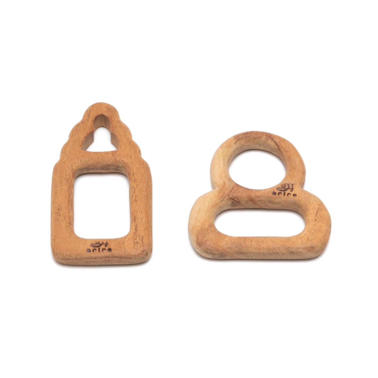 Ariro Wooden Teethers Shaped as Pacifier and Milk Bottle for Baby Boy & Girl | Hand Crafted with Organic Neem Wood that Helps Boost Immunity & Aids in Digestion | Easy to Grasp & Chew