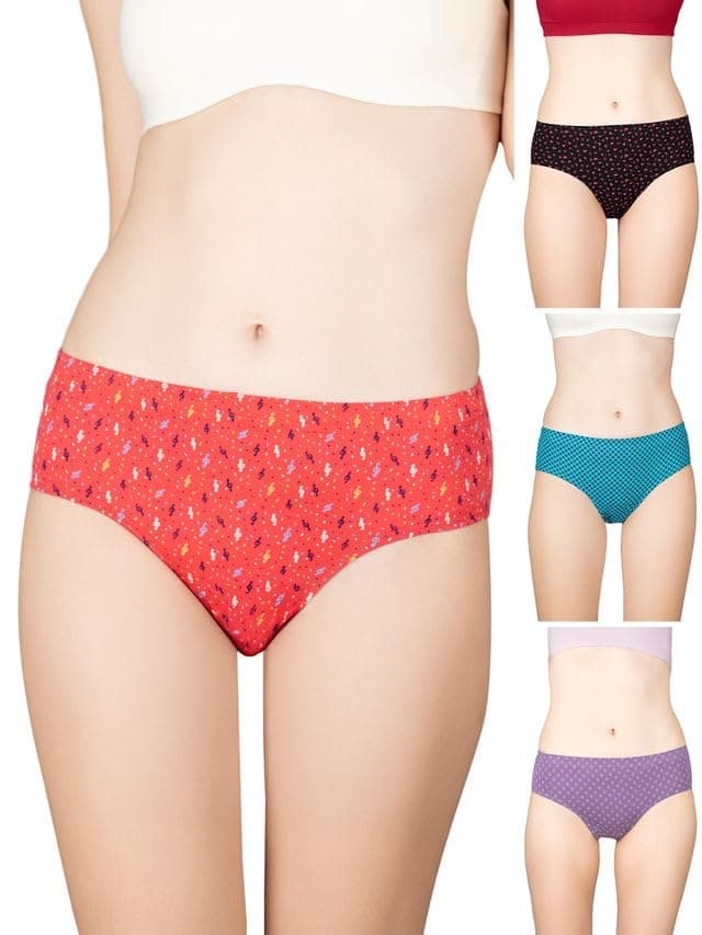 Lux Cozi for her Inner Elastic 100% Cotton Hipster Panty Set for Women | Women Innerwear |Hipster Panties for Women | Colors & Prints May Vary |Pack of 4