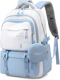 FWQPRA Girls Backpack School Backpack with Small Zipper Pouch Fashion Nylon with Padded Shoulder Straps & Handle Design Multi Compartment Large for School,Camping,Travel