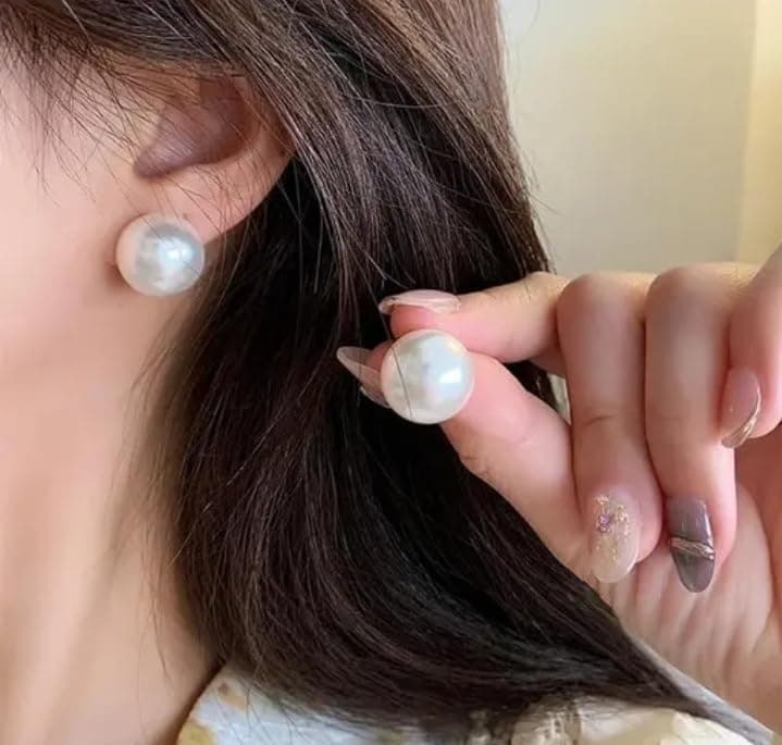 T TRENDY MART Pearl Stud Earrings, White, Classic Round Design For Women And Girls Office Look
