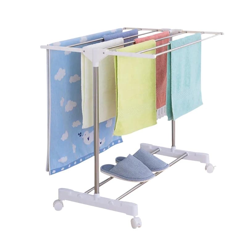 Belanto Portable Double Pole Telescopic Cloth Drying Rack | Clothes Stand for Drying Cloth Foldable and Movable Clothes Drying Stand | Laundry Drying Wheels for Indoor Outdoor Home Balcony