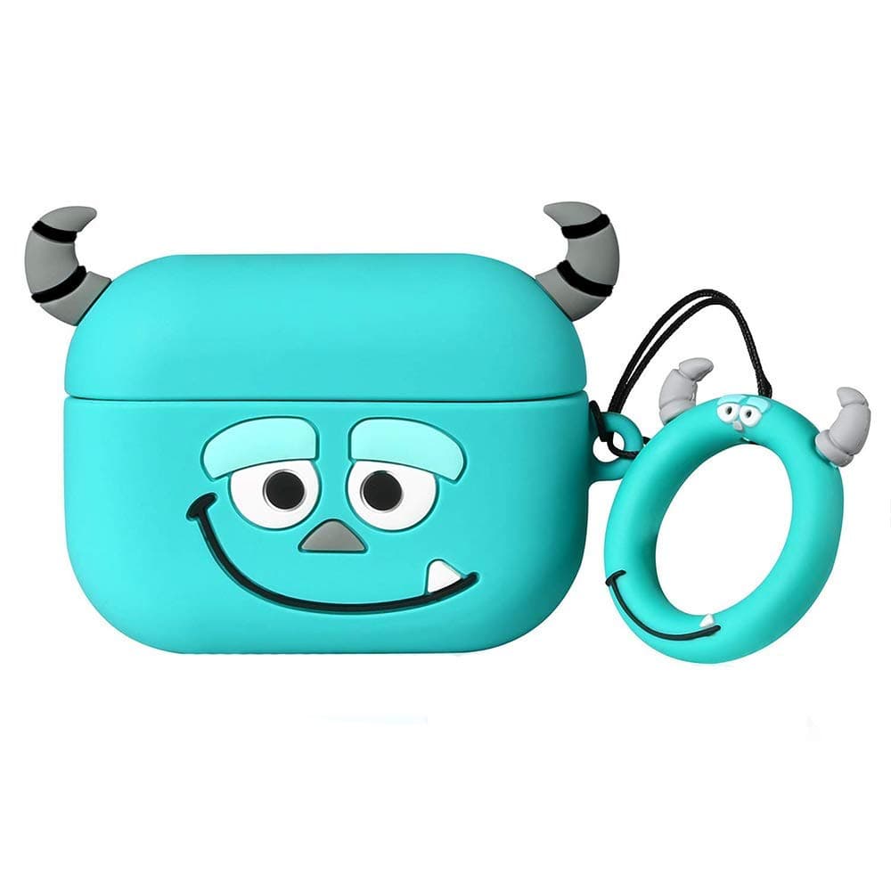 Oboe Soft Silicone Protective Case Skin 3D Cute Cartoon Blue Monster Design Shockproof Case Cover with Anti-Lost Keyring Compatible for Apple AirPods Pro Charging Case