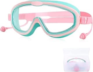 PROBEROS® Swimming Goggles for Kids with Ear Plugs, Big Frame Leakproof Anti-fog Swimming Goggles for Kids, Swim Goggles with UV Protection Adjustable Swim Goggles for Boys Girls for Age 6-14 (Pink)