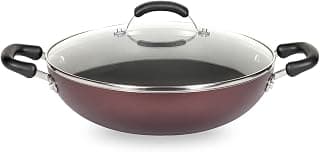 Meyer Merlot Aluminium Non-Stick Kadai | Kadhai with Glass Lid | Kadai for Deep Frying and Stir Frying | Gas and Induction Compatible ) 100% Toxic Free, 26cm/ 3.24 Litre