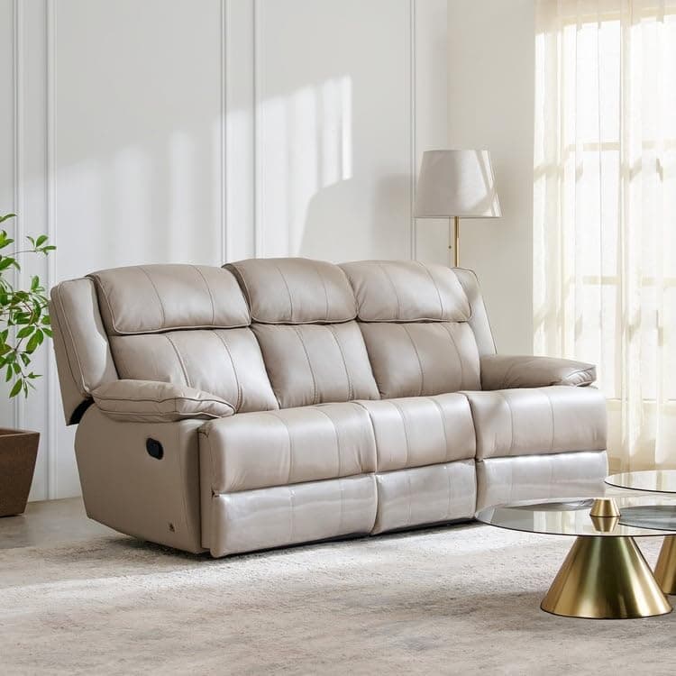 Home Centre | Torino | Half Leather | Solid Wood | 3 Seater Recliners | Grey | 2 Years Warranty