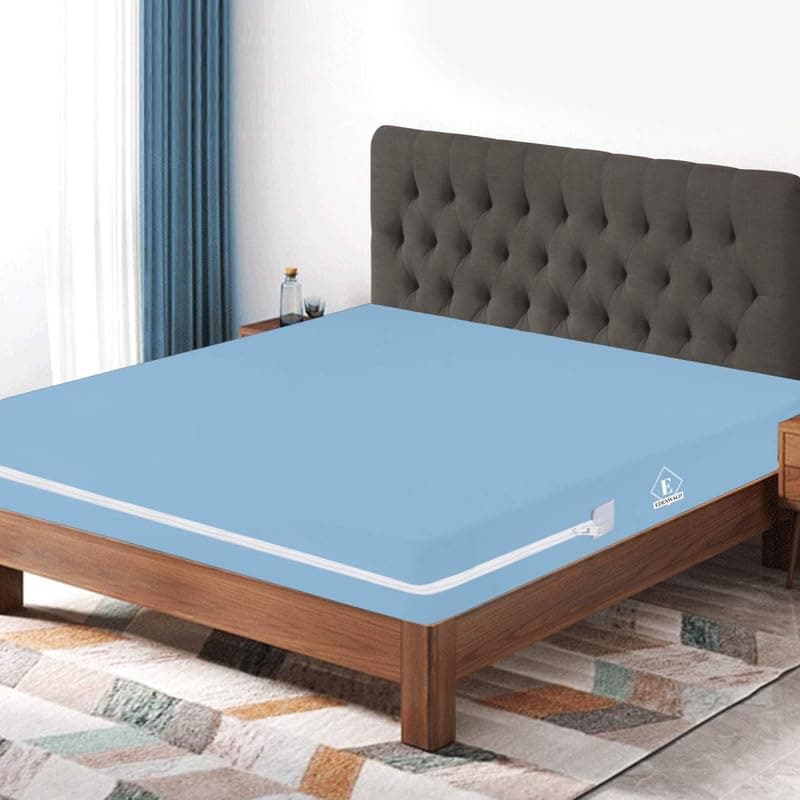 Edenwald Waterproof Mattress Protector with Zipper Chain, King Size (75x70 Inches)_with 6 Inch Drop Light Blue, Zipered Mattress Encasement, Bed Cover, Six-Sided Edenwald Waterproof Mattress Protector