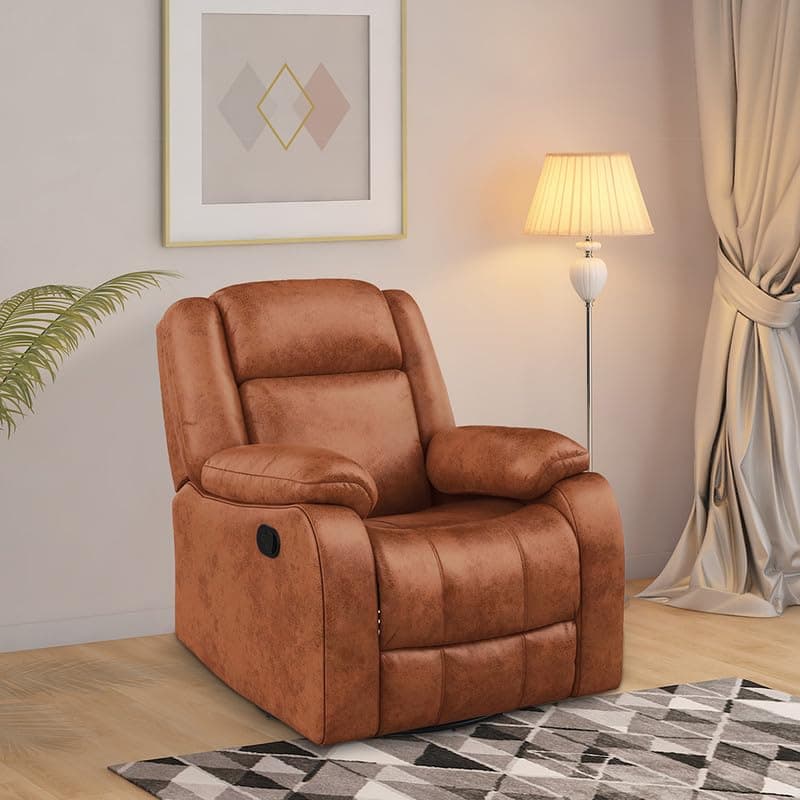 Duroflex Avalon RRR - Suede Fabric Single Seater Recliner – Recline, Rotate & Rock | Premium Foam Comfort | Neck & Lumbar Support | Plush Armrests | Durable Frame | 3 Years Warranty - Desert Orang