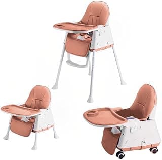 SYGA High Chair for Baby Kids,Safety Toddler Feeding Booster Seat Dining Table Chair (with Wheel and Cushion, Brown)