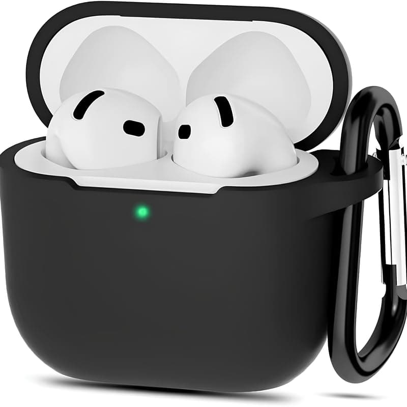 skysia Silicone Case for AirPods 4 (2024) – Shockproof Cover with Keychain, 360° Dust-Proof Soft Design, Cute AirPods Accessories for Women, Men & Kids – Premium Silicone (Pack of 1) (Matte Blk)