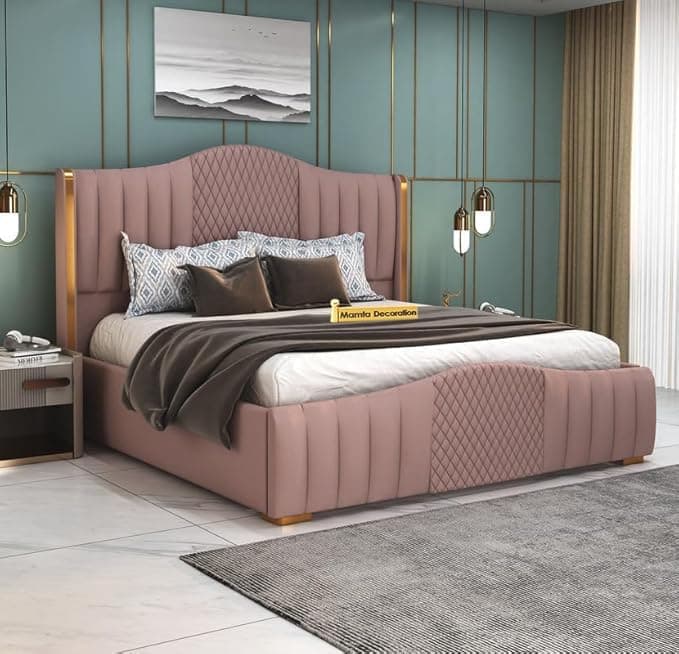 STRATA FURNITURE Solid Wood Queen Size Bed with Box Storage and Upholstered Headboard | Stylish Wooden Double Bed Cot Palang Furniture for Bedroom, Hotel, Living Room and Home (Onion Pink)