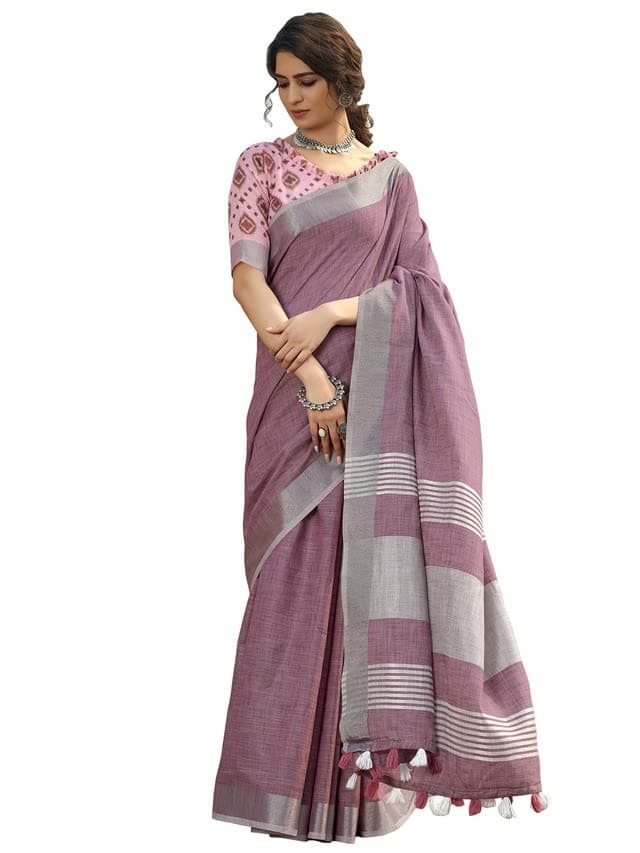 SIRIL Women's Self Woven, Jacquard Border Cotton Saree with Unstitched Blouse