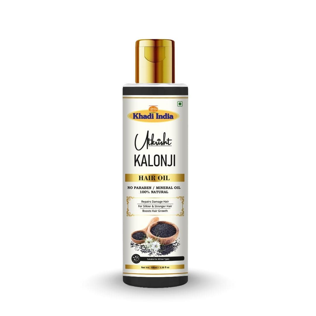 Utkrisht Khadi Kalonji Hair Oil 100ml | Pure & Natural Black Seed Oil for Hair Growth, Strengthening & Scalp | Non Sticky, Paraben & Mineral Oil Free | For All Hair Types | Daily Use for Men & Women