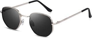 Dervin UV Protected Hexagonal Sunglasses for Men and Women (Silver-Black)