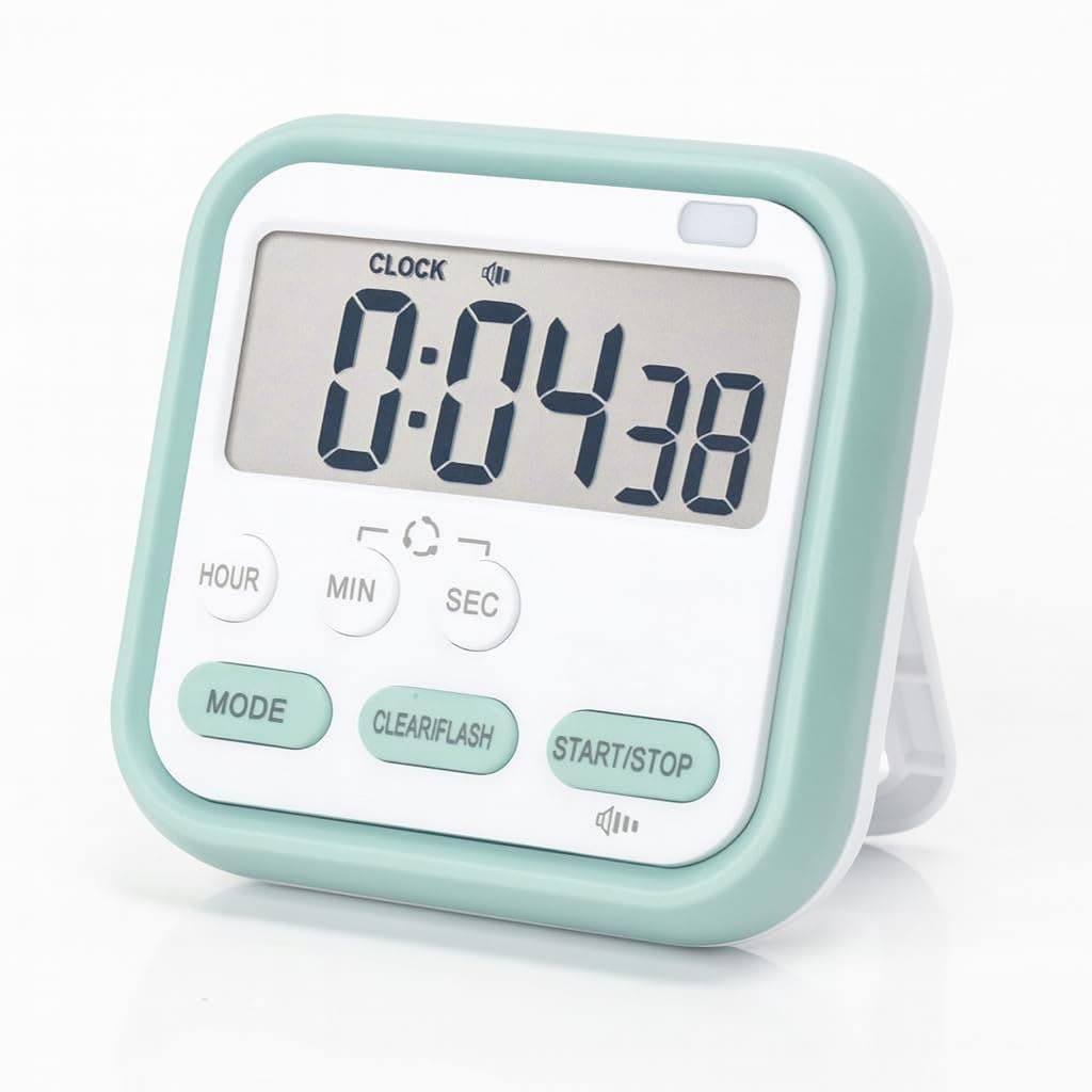 GERQSHO Digital Magnetic Timer with Large LCD Screen, Loud Alarm & Flashing Countdown – Multi-Function Clock for Kitchen, Study & Workouts (Pista)