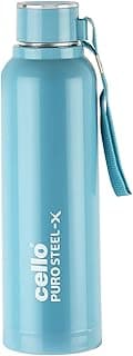 Cello Puro Steel-X Benz 900 | Leak Proof| Wide Mouth & Easy to Open | Insulated Inner Steel Outer Plastic Water Bottle | 730ml | Turquoise