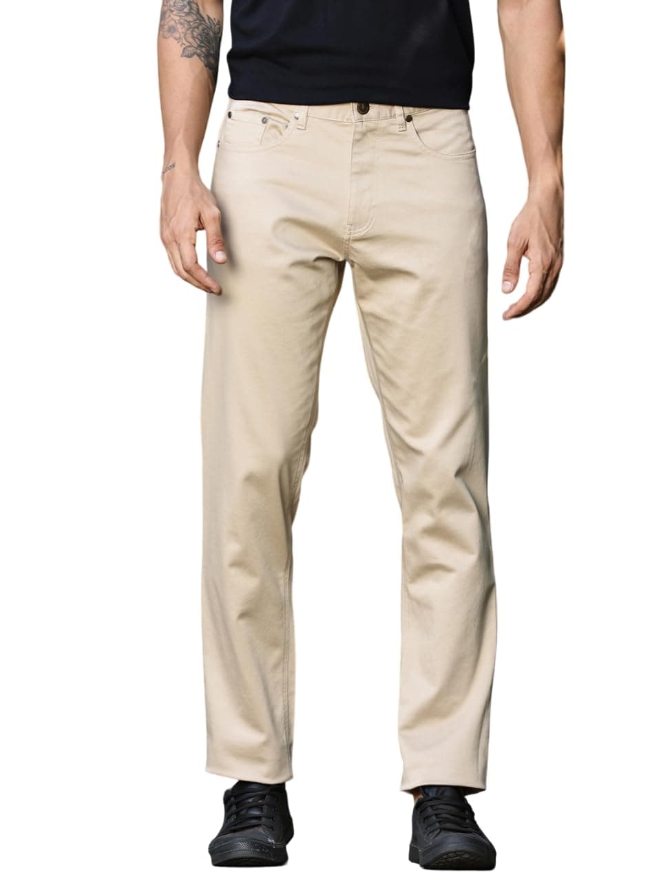 Thomas Scott Men's | Solid | Light Weight | Breathable Fabric | 4 Pockets | Mid Rise | Slim Fit | Cotton Blend | Button Waist | Chino Trouser | Pants