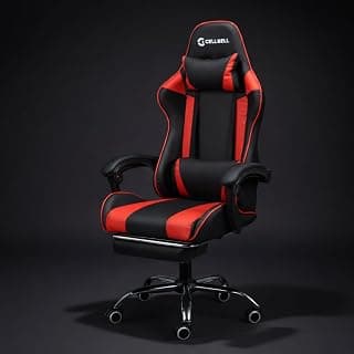 CELLBELL Konquer Ergonomic Gaming Chair for Office & Work from Home | Leatherette Computer Chair with Lumbar Massage, Retractable Footrest,| Heavy Duty Executive Chair (Red-Black)