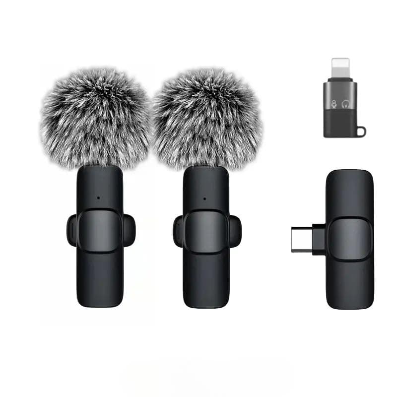 GADGETSWEAR K9 Dual Wireless Lavalier Microphone for Android/iPhone – 3-in-1 Collar Mic with USB-C & Lightning Plug | Furry Windscreens | Noise Cancellation | Vlogging, YouTube, Interviews, Reels