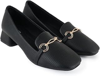 DROP BOLD Textured Square Toe Block Heel Pumps Women