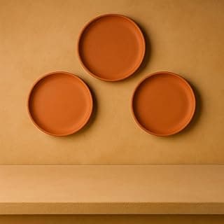 THE HANDICRAFTIAN Terracotta Wall Plate Set, 8-Inch Diameter Artistic Handcrafted Décor Plate – Rustic & Bohemian Style – Aesthetic & Cultural Wall Art - Set of 3