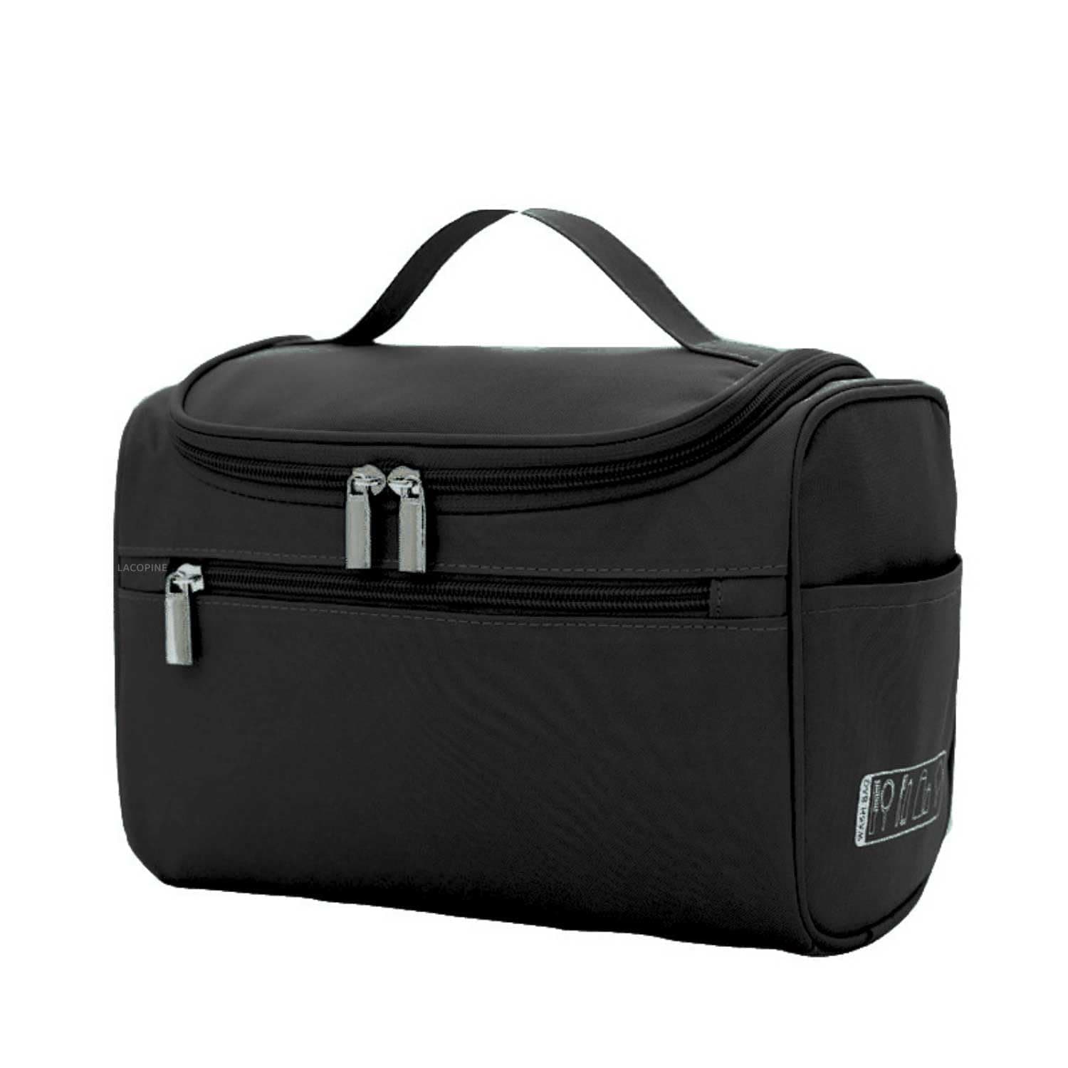 LACOPINE Polyester Women's Multi Functional Travel Toiletry Hanging Makeup Organiser Bag (Black)