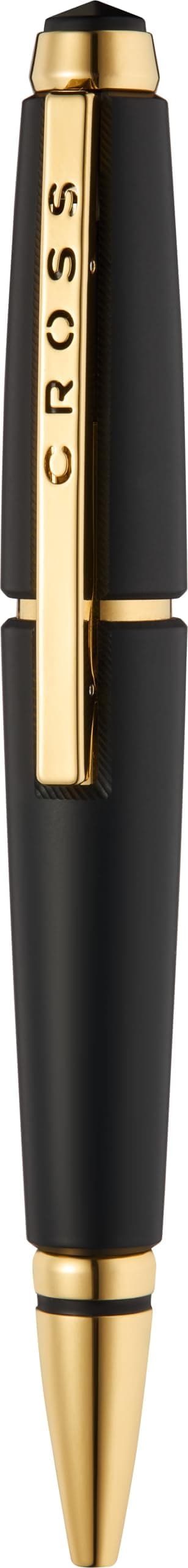 Cross Edge Matte Black Lacquer Rollerball Pen with Gold PVD Appointments – Refillable, Luxury Gift Box