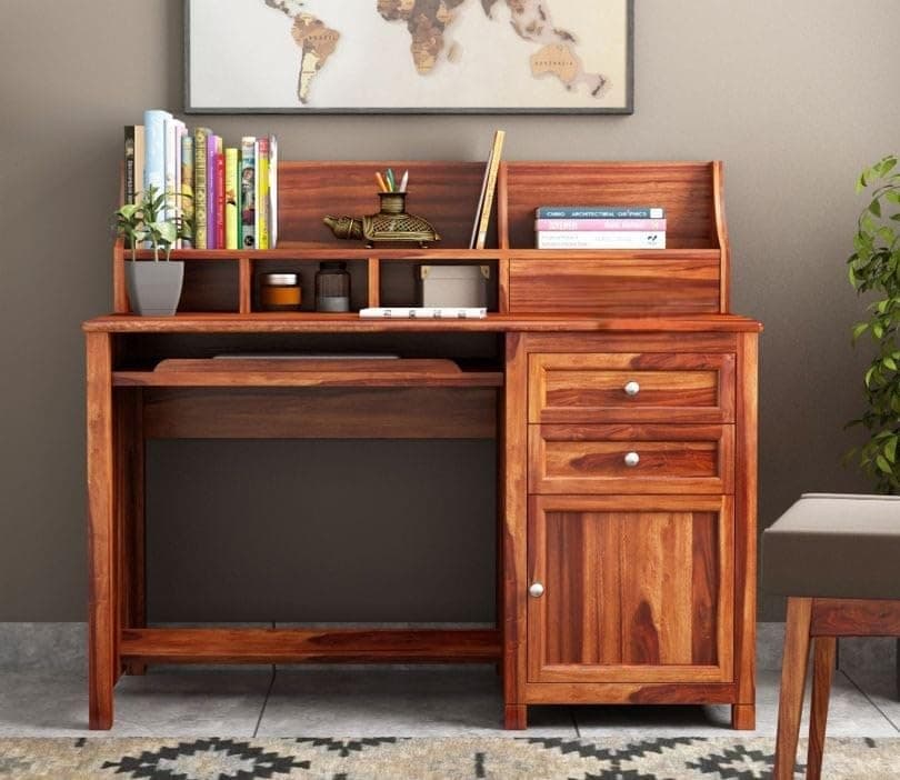 Wood world furniture Sheesham Wood Study Table for Students & Adults with Storage | Wooden Computer Desk for Home Office, Writing & Laptop Table | Brown Finish | 61x119.4x106.7 cm | 1 Year Warranty