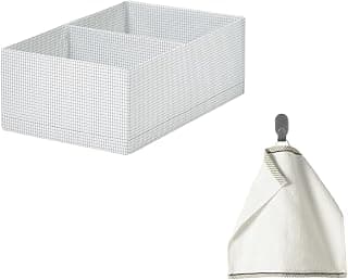 Ikea STUK Box with Compartments, White/Black, 32x51x18 cm, Wardrobe Organiser with Wash Cloth, 30x30 cm