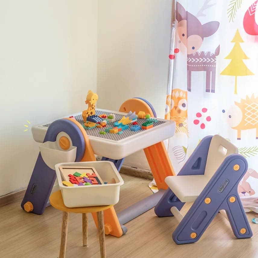 Miniture FlexDesk Kids Study Table with Chair | 6 in 1 Multifunctional Foldable Activity Desk | Water and Sand Sensory Play | Blocks Table | Whiteboard | Ages 1.5 to 7 Years